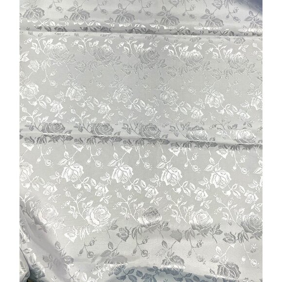 Satin Damask Floral White Fabric 1.5 Yards - Picture 1 of 3